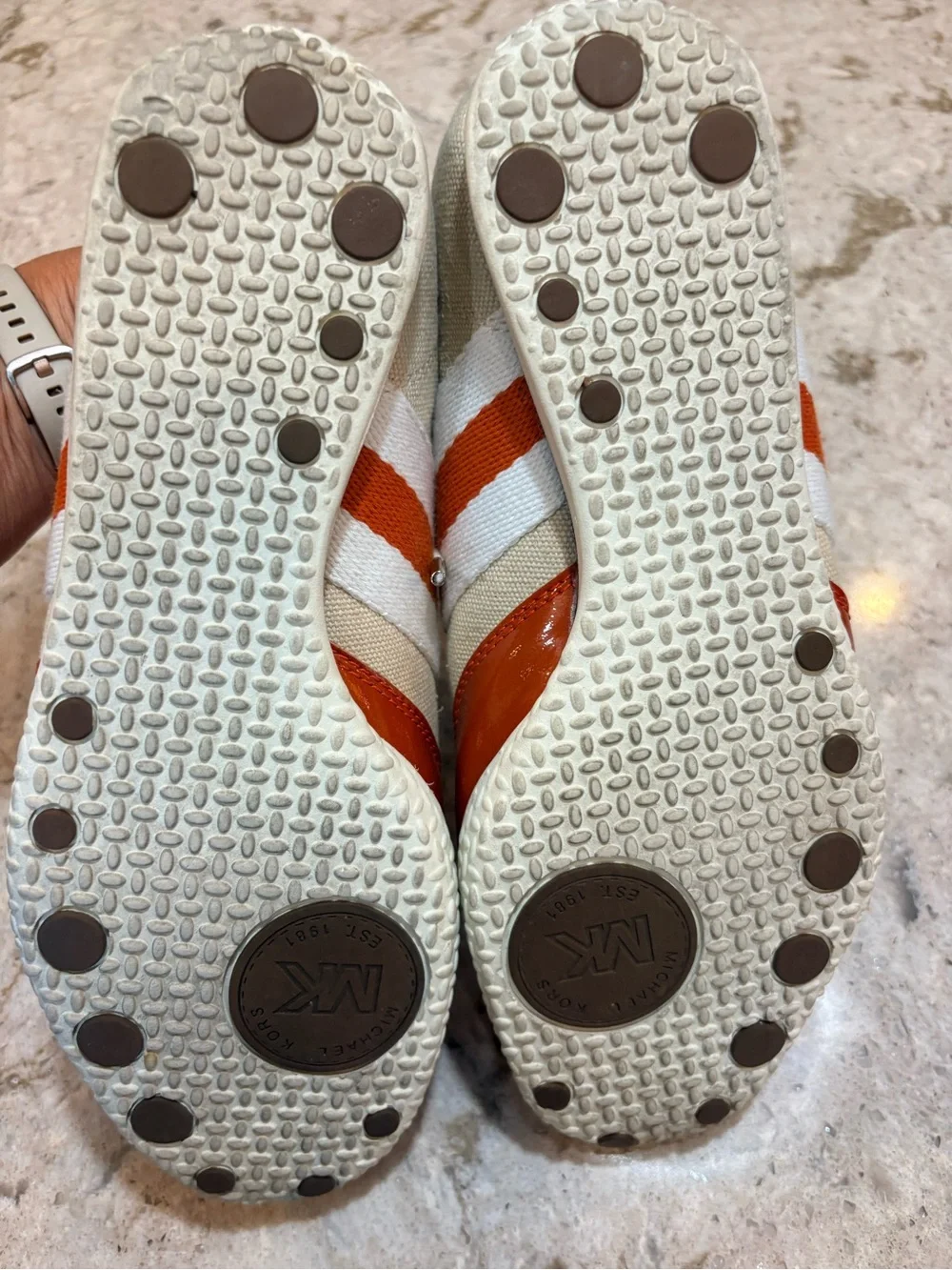 Michael Kors Orange and Cream Patent Leather Sneakers